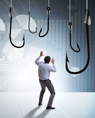 Businessman being tempted to bite the bait
