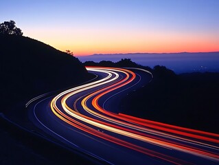 Evening view of the road with fast moving object with continues light ray stretched over the road