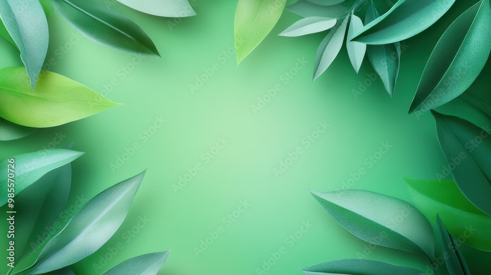 Poster detailed green botanical background with textured leaf patterns and soft gradients, creating a rich 