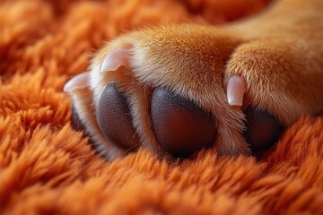 Close-up of a vibrant dog's paw on a colorful surface showcasing natural textures and details