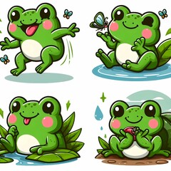 collage of different pictures of frogs with butterflies