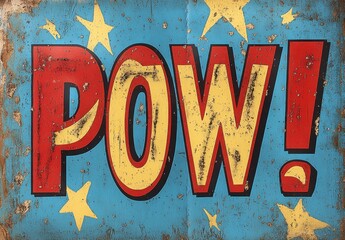 Comic book style retro 'POW' text illustration with vintage effect and stars