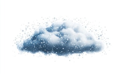 A blue cloud with snowflakes falling from it