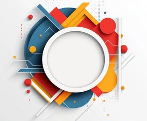 Obraz premium Abstract artwork with geometric shapes in red, blue, and yellow forming a circular pattern with modern design elements