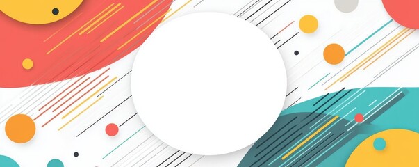 Obraz premium flat abstract background with colorful geometric shapes and lines surrounding a central white circle