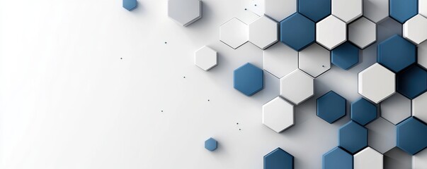 Abstract geometric background with blue and white hexagons on a clean white surface