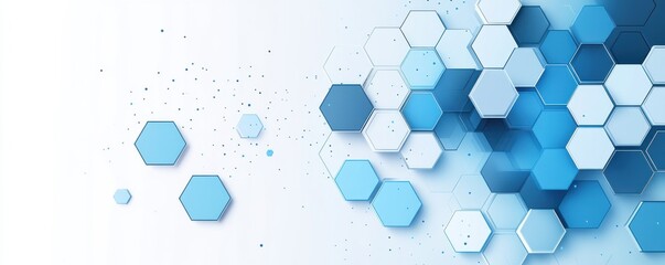 Abstract background with blue hexagons on a white backdrop symbolizing technology and innovation