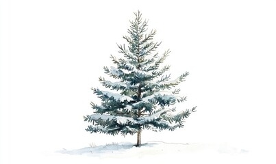 Fototapeta premium A snow covered pine tree is the main focus of the image