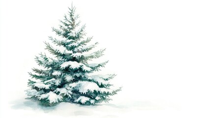 Fototapeta premium A snow covered pine tree is the main focus of the image