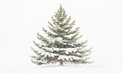 Obraz premium A snow covered pine tree stands alone in a field