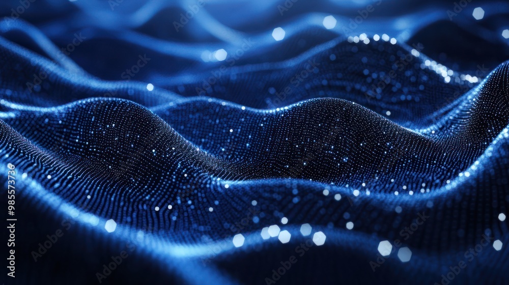 Poster abstract waving particle technology background design. abstract wave moving dots flow particles, hi-