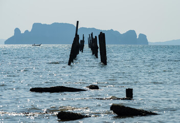 fisherman sailing to collapse bridge damaged by tsunami, Krabi