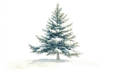 Fototapeta premium A snow covered pine tree is the main focus of this image