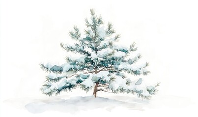 Fototapeta premium A snow covered pine tree is the main focus of the image