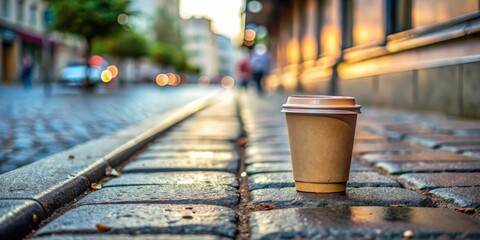 Naklejka premium Closeup of abandoned Subway coffee cup on street pavement