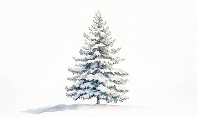 Fototapeta premium A snow covered pine tree stands alone in a field