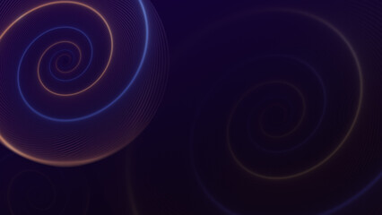 Glowing orange and blue spirals on dark purple background. Abstract high resolution full frame...