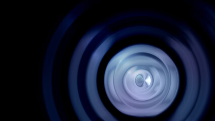 Pattern of blue and light blue blurry circles with metallic look on black background. Abstract high...