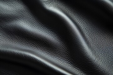 Textured black leather abstract background, reflective surface
