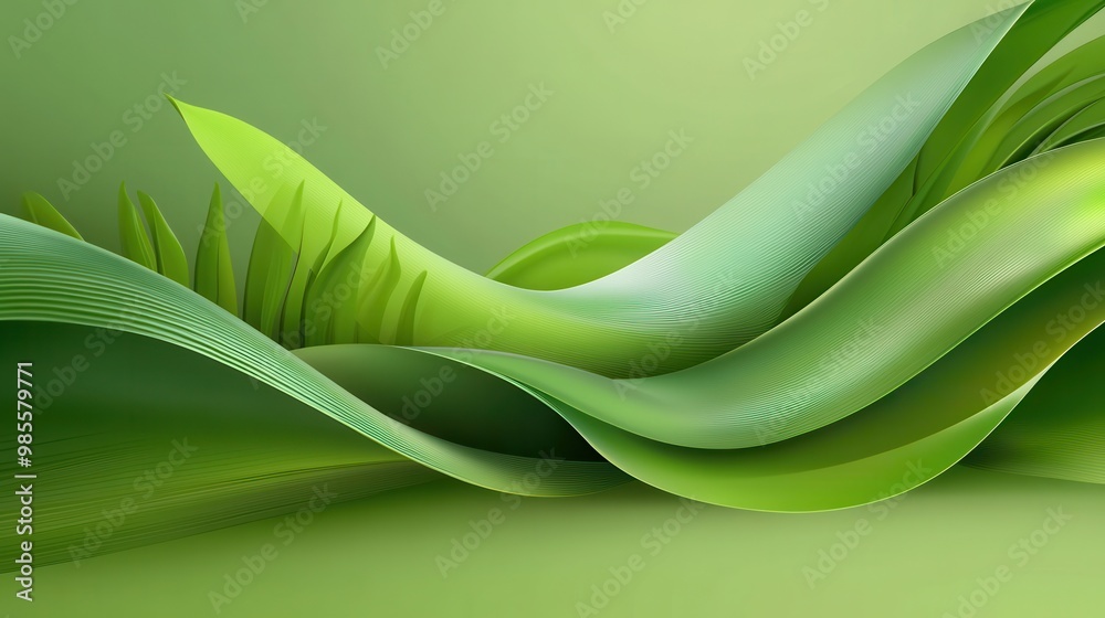 Poster elegant green abstract leaf backdrop with soft, layered patterns and smooth transitions, offering a 