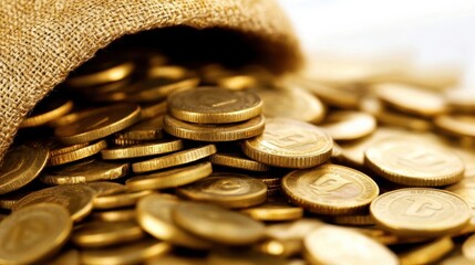 A pile of gold coins are in a bag
