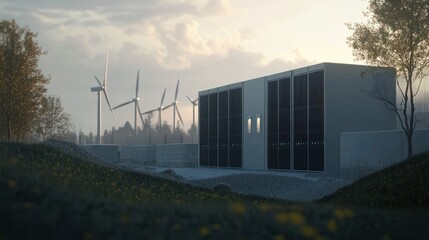 Obraz premium Energy storage solutions, such as flywheels and compressed air energy storage, offer alternative approaches to storing electricity for grid-scale applications