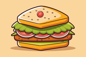 Food illustration. Sandwich Ingredients Food Cartoon Vector Icon Illustration. Food Object Icon Concept Isolated Premium Vector. Flat Cartoon Style