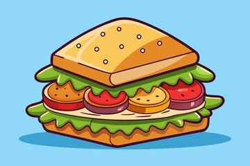 Food illustration. Sandwich Ingredients Food Cartoon Vector Icon Illustration. Food Object Icon Concept Isolated Premium Vector. Flat Cartoon Style