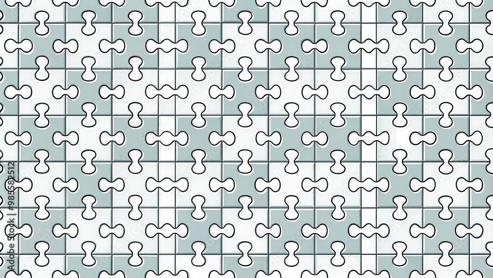Poster Seamless grid pattern of interconnected completed puzzle pieces