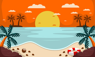 Summer beach scene vector background