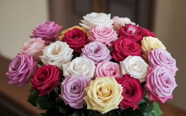Colorful bouquet of roses in various shades.