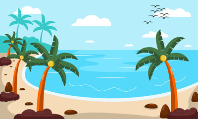 Summer beach scene vector background