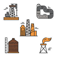 illustrations vector icon for oil and gas industry refinery process and building 
