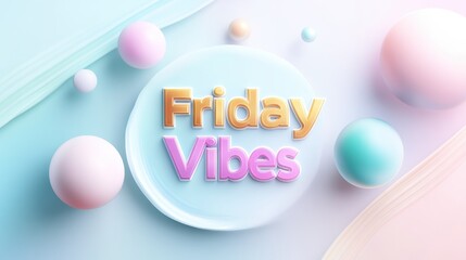 Friday art with abstract geometric shapes in pastel colors and a bold "Friday Vibes" text overlay, evoking a playful, creative atmosphere.