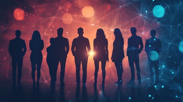 silhouettes of diverse team professionals business individuals connected by lines dots symbolizing network connections
