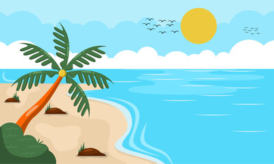 Summer beach scene vector background