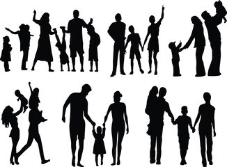 Set of happy family silhouette vector art