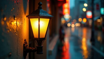 Sur une avenue calme, une lanterne de rue éclaire délicatement les trottoirs, sa lumière chaude...