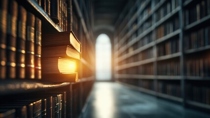 Glowing Books in a Serene Library at Night