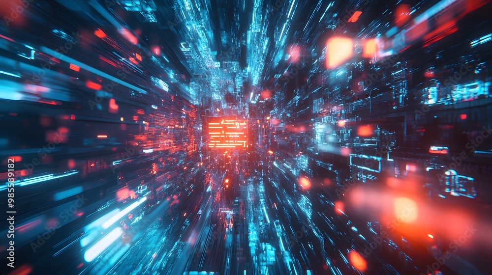 Aufkleber An abstract depiction of an AI system gaining control of a digital network, with intense bright lights and cryptic symbols creating a sense of fearful excitement.