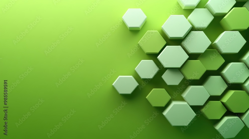 Poster geometric green pattern background with hexagonal shapes in varying green tones, creating a modern a
