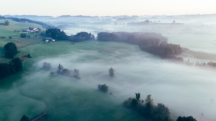 Germany, Bavaria, Aerial view of morning fog