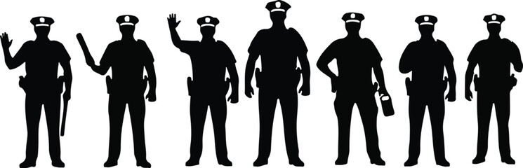 Set of police silhouette vector art