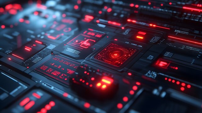 A close-up of an AI interface on a computer screen, with flashing red alerts and cryptic symbols, creating a sense of fearful excitement.
