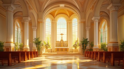Obraz premium worship altar church building illustration faith religion, spiritual holy, prayer sanctuary worship altar church building
