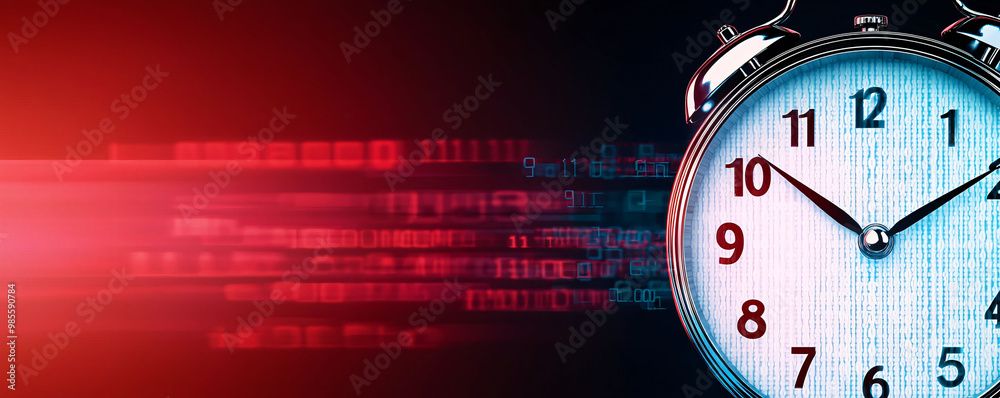 Aufkleber clock hands transform into binary code, symbolizing fusion of time and technology. this image evokes