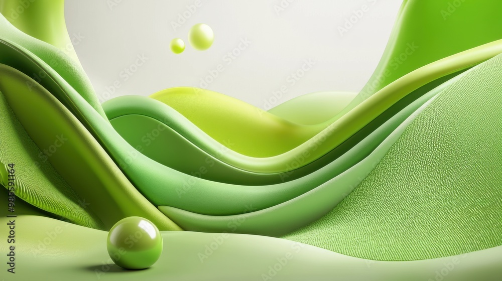 Poster green 3d design with layered textures and soft shadows, creating a visually interesting and polished
