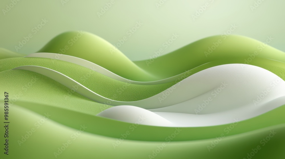 Poster green 3d design with layered textures and soft shadows, creating a visually interesting and polished