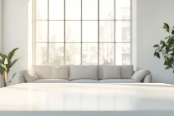 Empty top white top table in living room. For product display montage with generative ai
