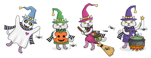 Obraz premium Halloween cats. PNG sticker set on a transparent background